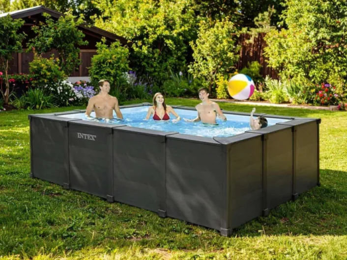 26396GN - Kit Piscine Tubulaire rectangulaire Graphite (L) 4,00 x (l) 3,00 x (h) 1,24m