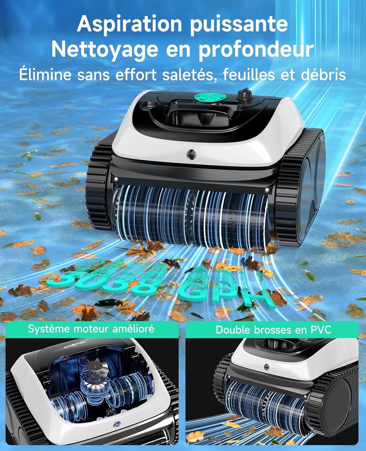 WYBOT C1 Robot Piscine Fond et Parois 150 Min Aspirateur Piscine avec Planification Intelligente des itinéraires, Nettoyage entièrement Automatique du Sol, 150m² Nettoyage Rapide(Vert Blanc)
