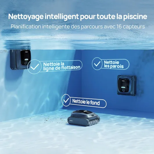 Beatbot AquaSense 2 Robot Piscine sans Fil, Aspirateur Piscine avec Remontée Automatique, nettoie Le Fond, Parois et flottaison, Nettoie la Ligne d'eau en 2 passages, pour piscines jusqu'à 3 230 pi² Bleu Nuit