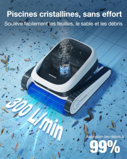 ECOVACS Ultramarine P1 Robot Piscine Nettoyage Fond et parois, Aspirateur Piscine 180 Min, 180 m², Aspiration UltraPure 300 L/Min, Application, Filtre Double Couche, Navigation SmartNavi
