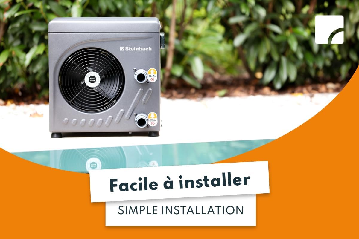 Steinbach Pompe à Chaleur Mini - 049275 - Pompe à Chaleur Automatique pour piscines jusqu'à 20 000 l - avec écran LED et capteur de débit intégré, câblé