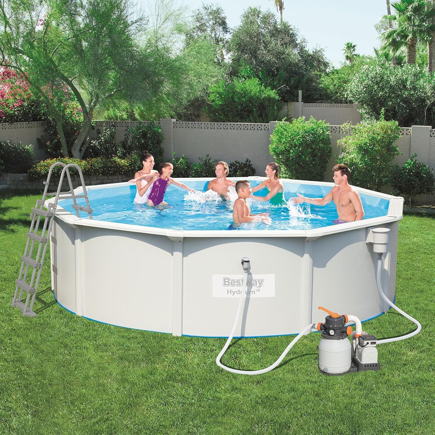 Hydrium Piscine 460 x 120 cm, Cap - 17 430 l, Pompe à Sable 58400 (3 785 Lt/H) - Comprend : Tapis de Base, Skimmer Professionnel, échelle de sécurité et DVD