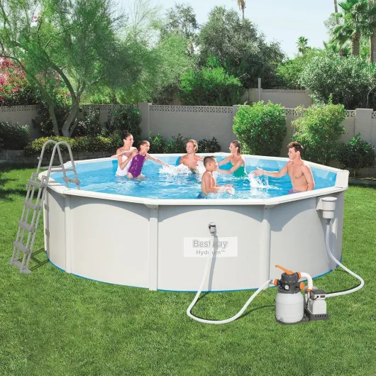 Hydrium Piscine 460 x 120 cm, Cap - 17 430 l, Pompe à Sable 58400 (3 785 Lt/H) - Comprend : Tapis de Base, Skimmer Professionnel, échelle de sécurité et DVD