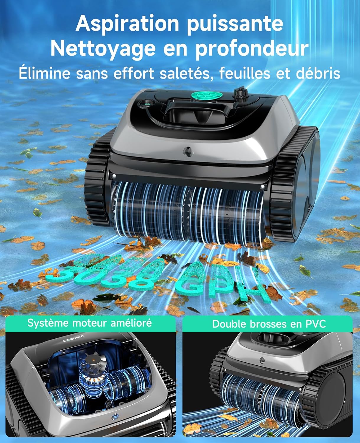C1 Robot Piscine Fond et Parois 150 Min Aspirateur Piscine avec Planification Intelligente des itinéraires, Nettoyage entièrement Automatique du Sol, 150m² Nettoyage Rapide(Vert Gris)