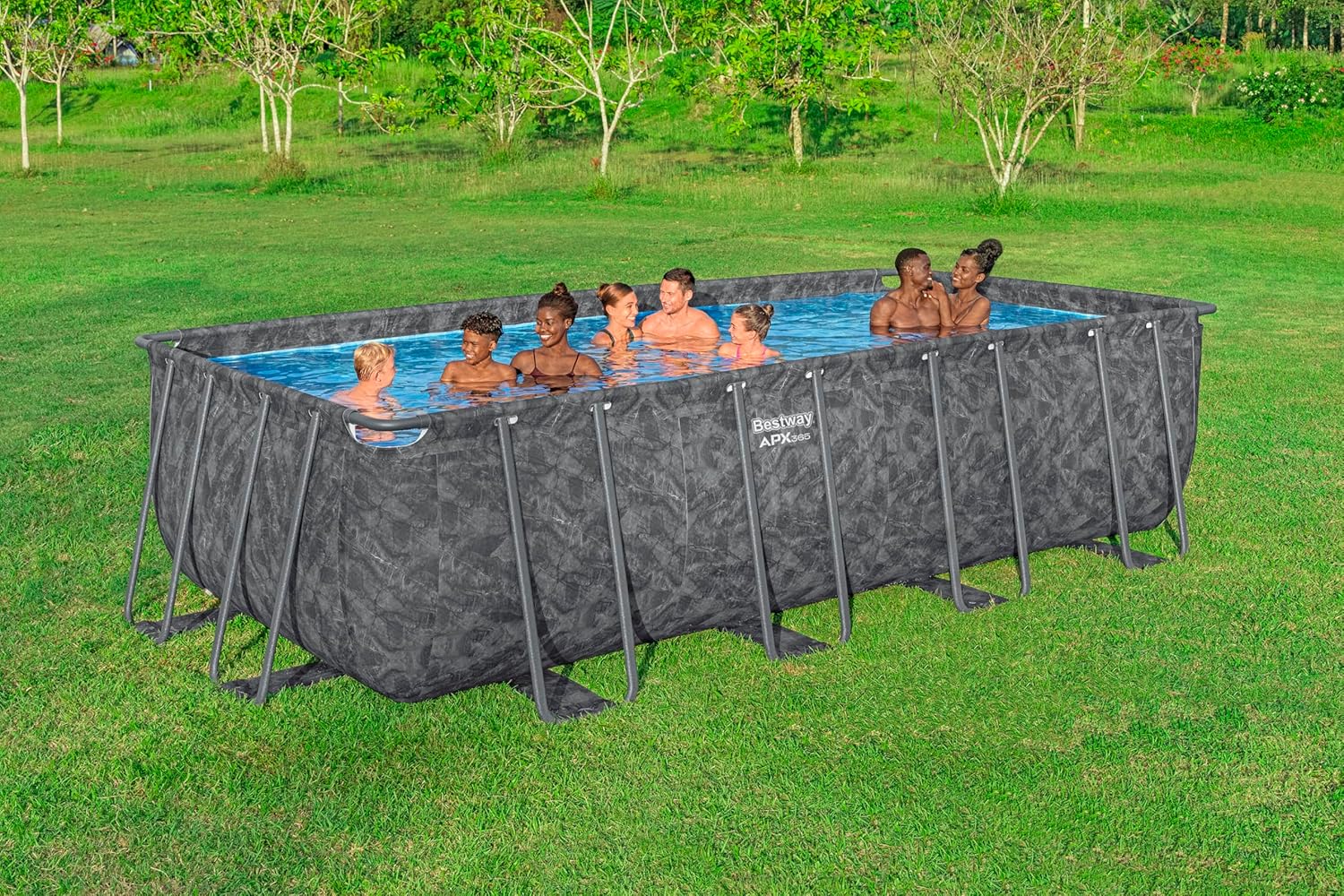 Kit Piscine Hors Sol rectangulaire APX 365-549 cm x 274 cm x 132 cm - Gris foncé