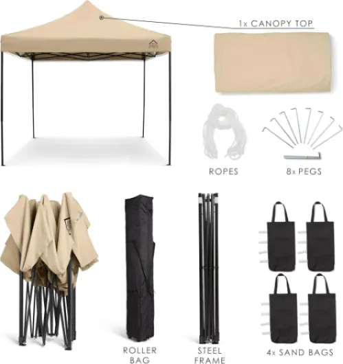 Tonnelle Pliante 3x3m - Matériaux Robustes, Entièrement Étanches et de Haute Qualité (Beige)