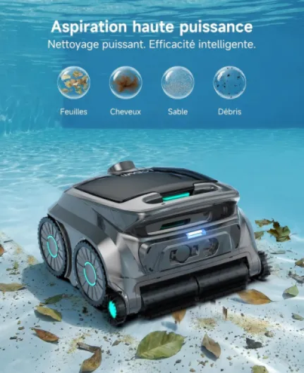 OS600 Robot Piscine sans Fil, Nettoyage Fond Et Parois, Autonomie 120 Min, Navigation Intelligente, Stationnement Automatique, pour Piscines Enterrées Et Hors-Sol, Vert-Gris