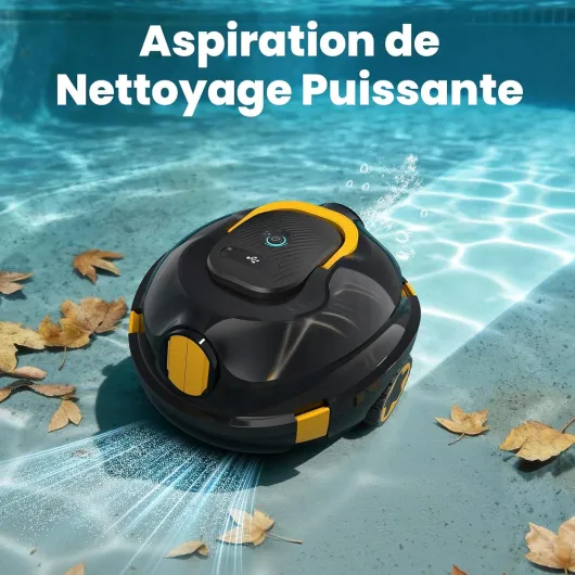Robot Nettoyeur de Piscine sans Fil - Aspirateur de Piscine Automatique, 120 Min d'autonomie, Auto-Stationnement & Ultra Léger - Robot pour Piscine Hors-Sol ou Enterrée à Fond Plat jusqu'à 110 m²(n) Noir