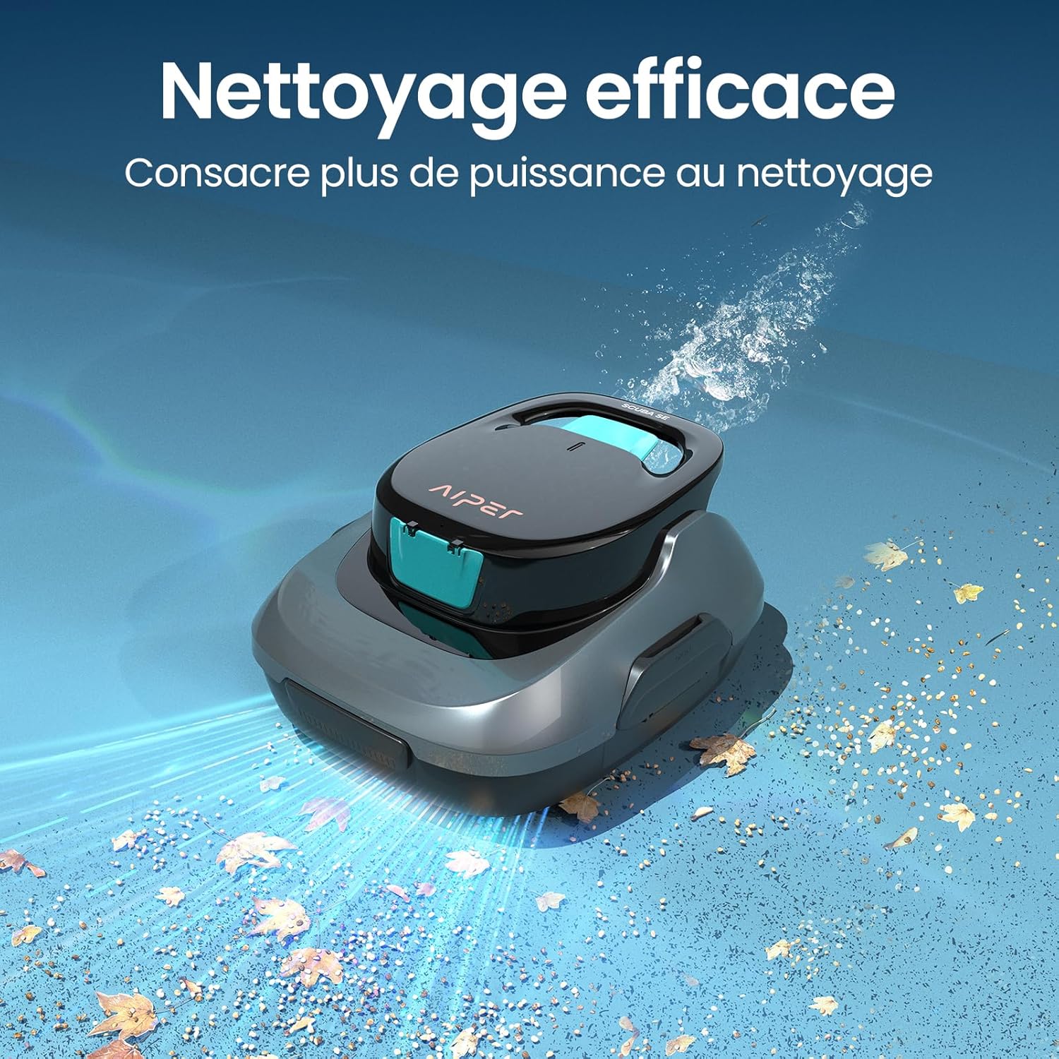 AIPER Robot Piscine sans Fil, Aspirateur de Piscine Automatique, Autonomie 90 Min, Aspire Débris et Feuilles, Auto-Stationnement, Idéal pour Piscines Hors-Sol jusqu'à 80 m² Gris
