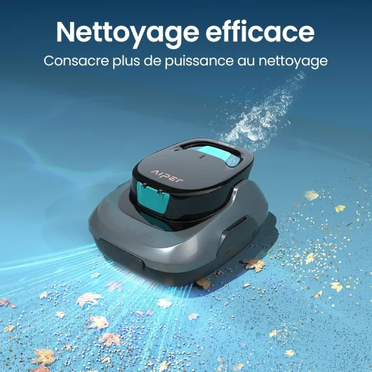 AIPER Robot Piscine sans Fil, Aspirateur de Piscine Automatique, Autonomie 90 Min, Aspire Débris et Feuilles, Auto-Stationnement, Idéal pour Piscines Hors-Sol jusqu'à 80 m² Gris