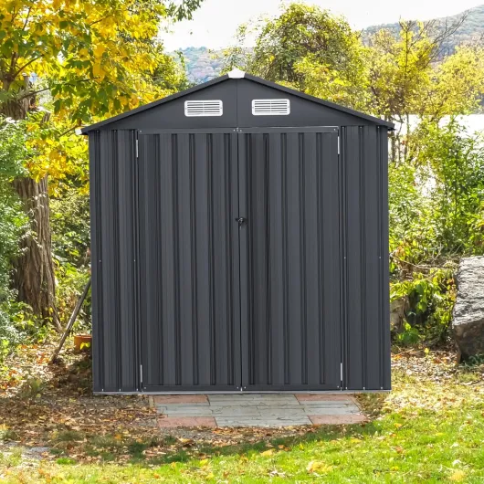 Abri de Jardin Métal Galvanisé 3,4 m³,Double Porte Verrouillable avec Clé, Cabane de Jardin Exterieur, Abri Rangement Exterieur pour Vélo, Poubelle, Outil