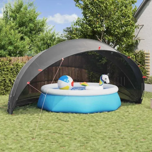 Dôme de Piscine Noir 592 x 590 x 275 cm, Jardin et terrasse, dôme Moderne extérieur, auvent Anti-UV, Couverture de Piscine Pliable, Protection pour l'été