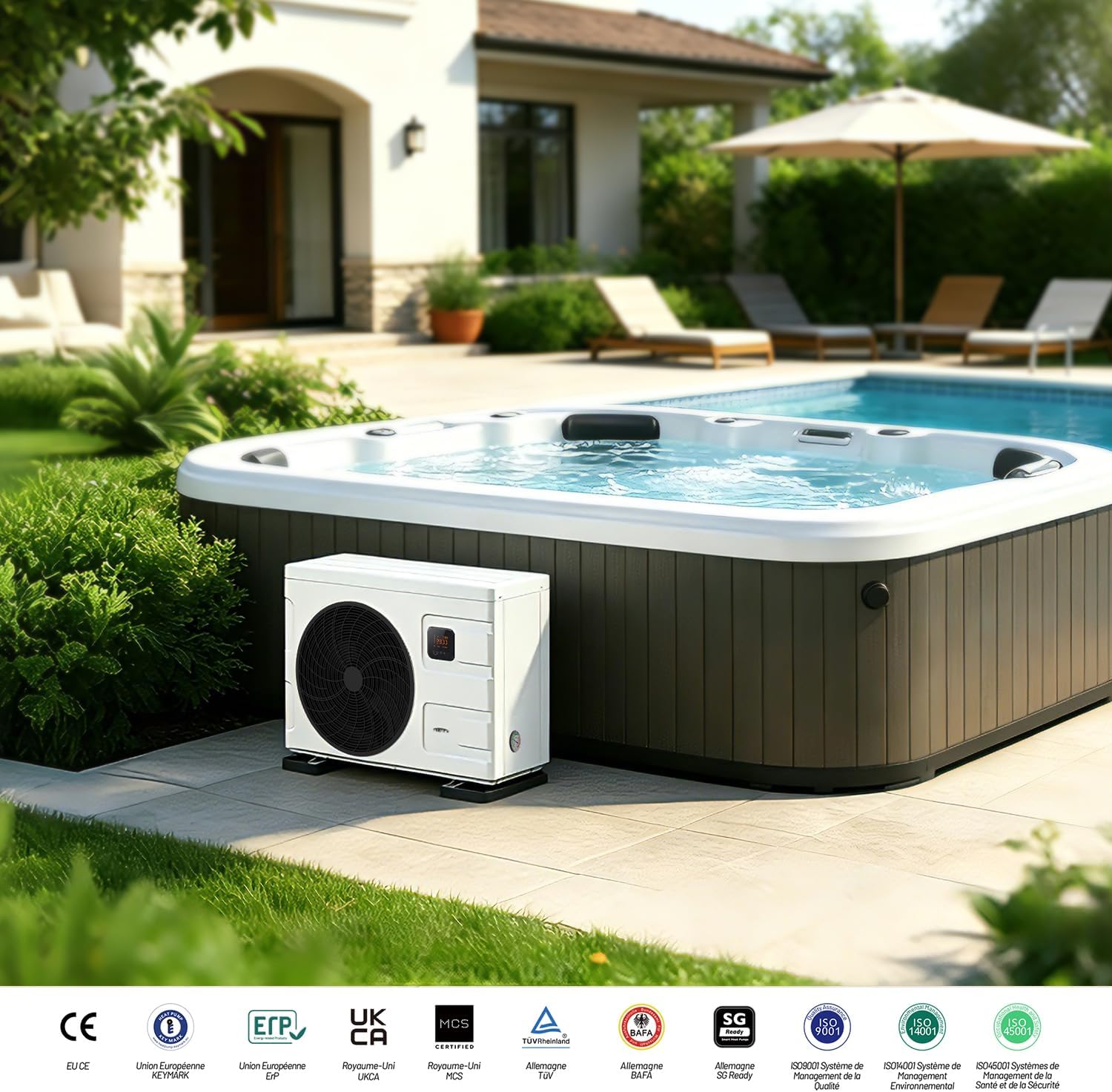 INVERBOOST Elite Pompe À Chaleur pour Piscine Inverter 7,5 KW, Piscines Hors Sol Jusqu’à 25 m³, COP 16, Fonctionnement Silencieux, WiFi & Commande Vocale ALSAVO S075