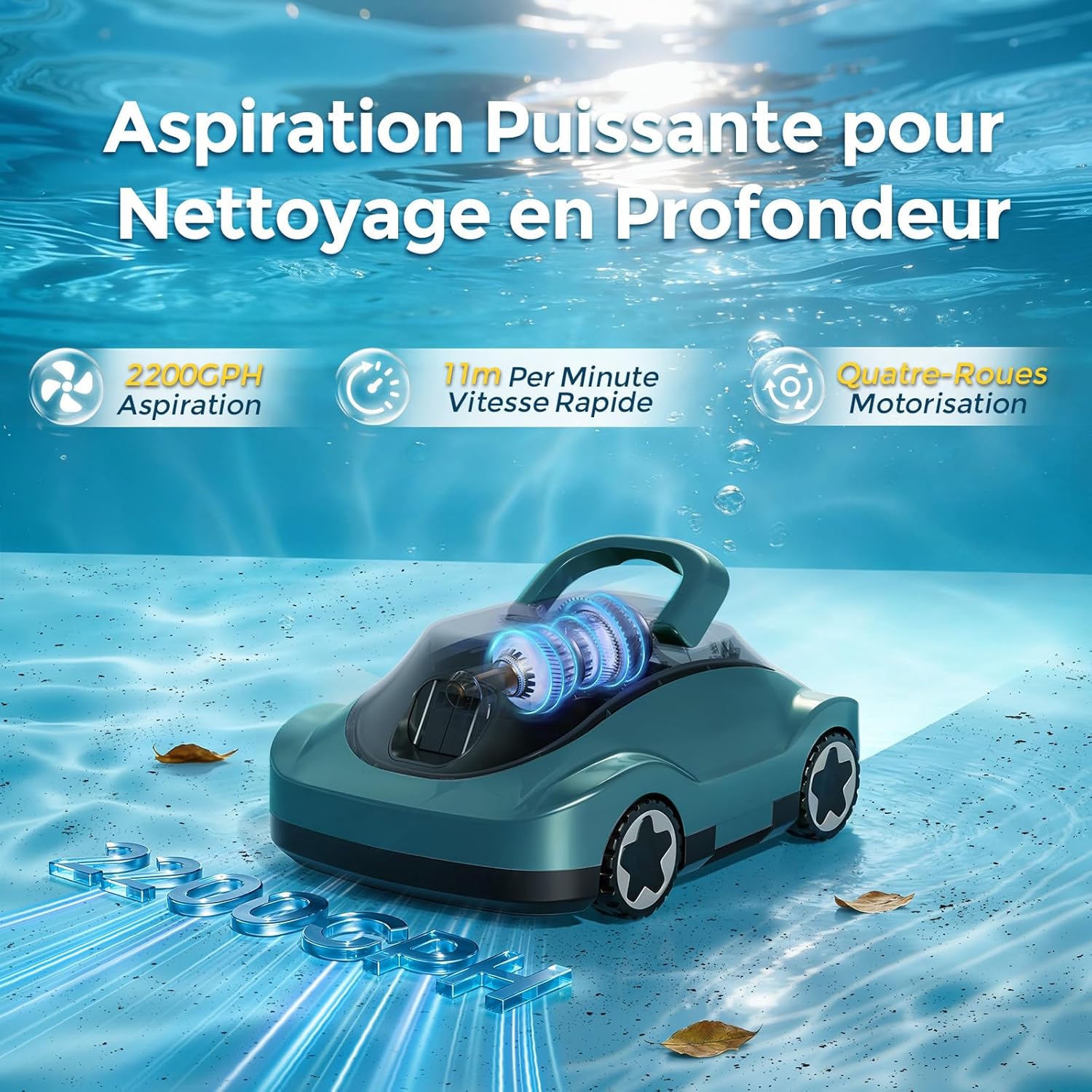 Robot Piscine, Aspirateur Piscine sans Fil, 180 Min d'Autonomie, Aspiration Puissante, Navigation Intelligente, Filtration Ultra-Fine, Auto-Parking, Robot Piscine sans Fil pour Piscines Hors Sol 200m² Vert