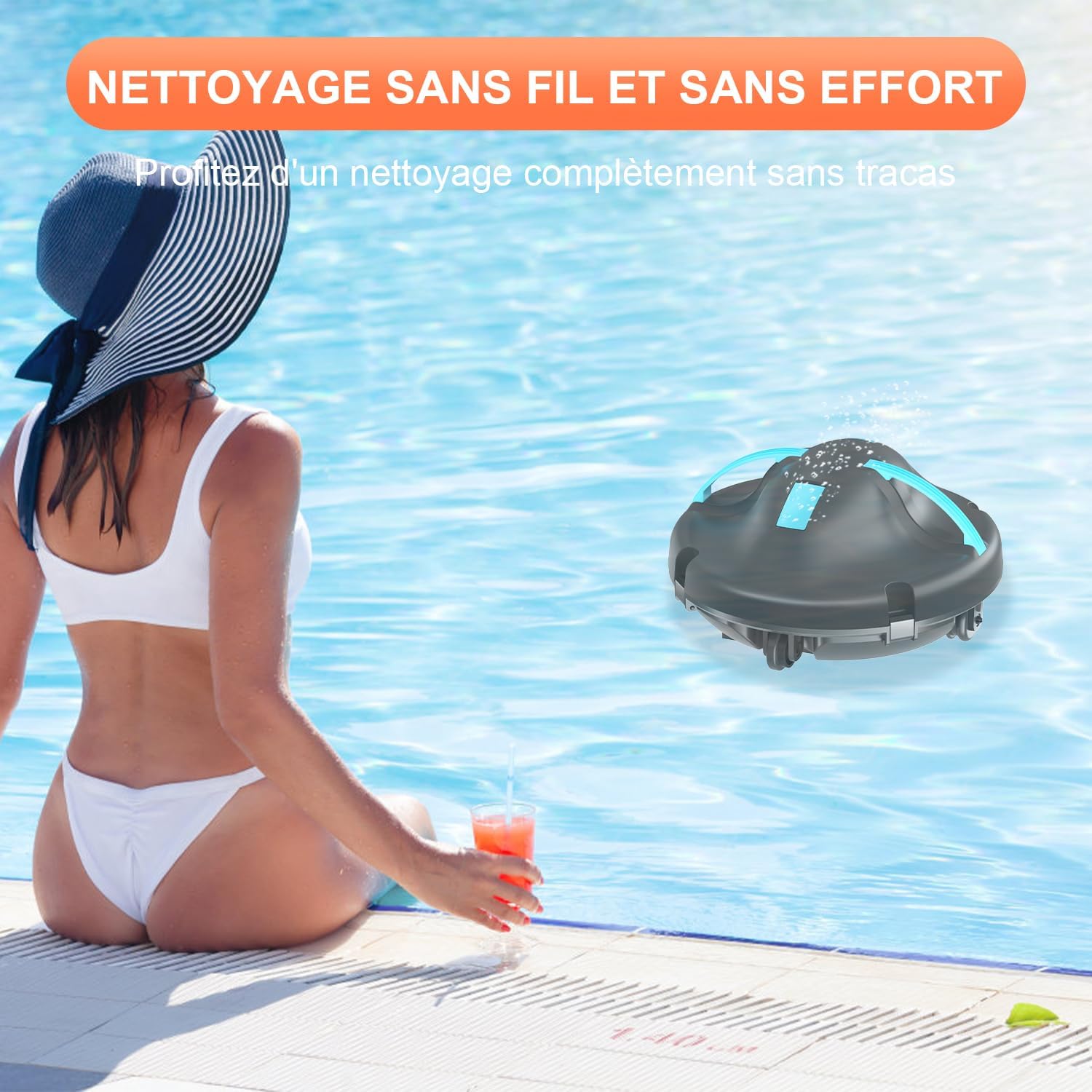 (2026) Robot Piscine sans Fil 130 Minutes de Nettoyage, Aspirateur Piscine à Double Moteur Puissante Aspiration, Auto-Stationnement, Robot Piscine Idéal pour Les Piscines Hors Sol 102 ㎡ (Bleu)