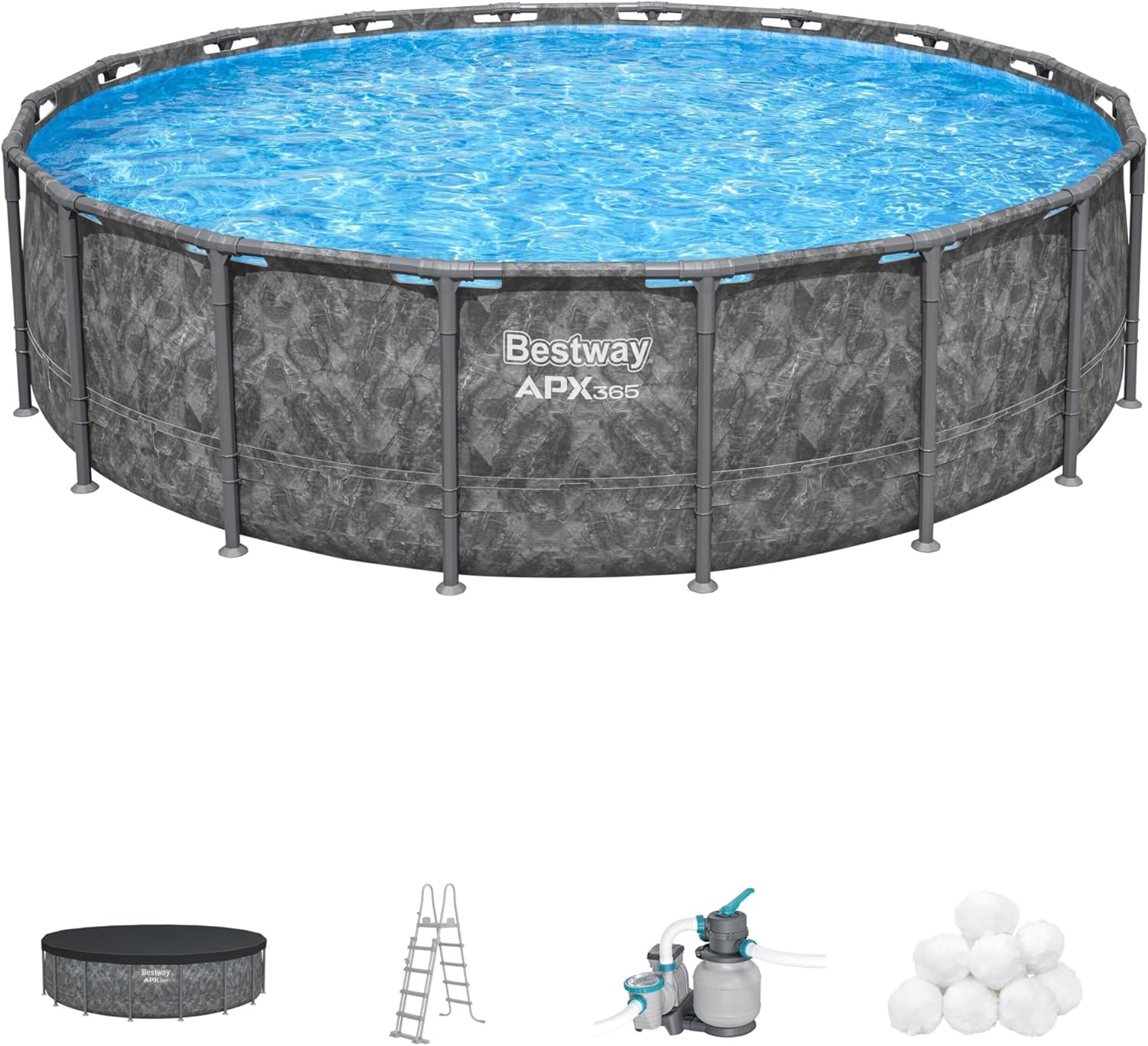Kit Piscine Hors Sol Ronde APX 365-549 cm x 549 cm x 132 cm - Gris foncé