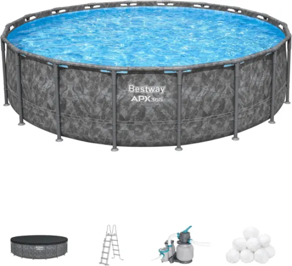 Kit Piscine Hors Sol Ronde APX 365-549 cm x 549 cm x 132 cm - Gris foncé