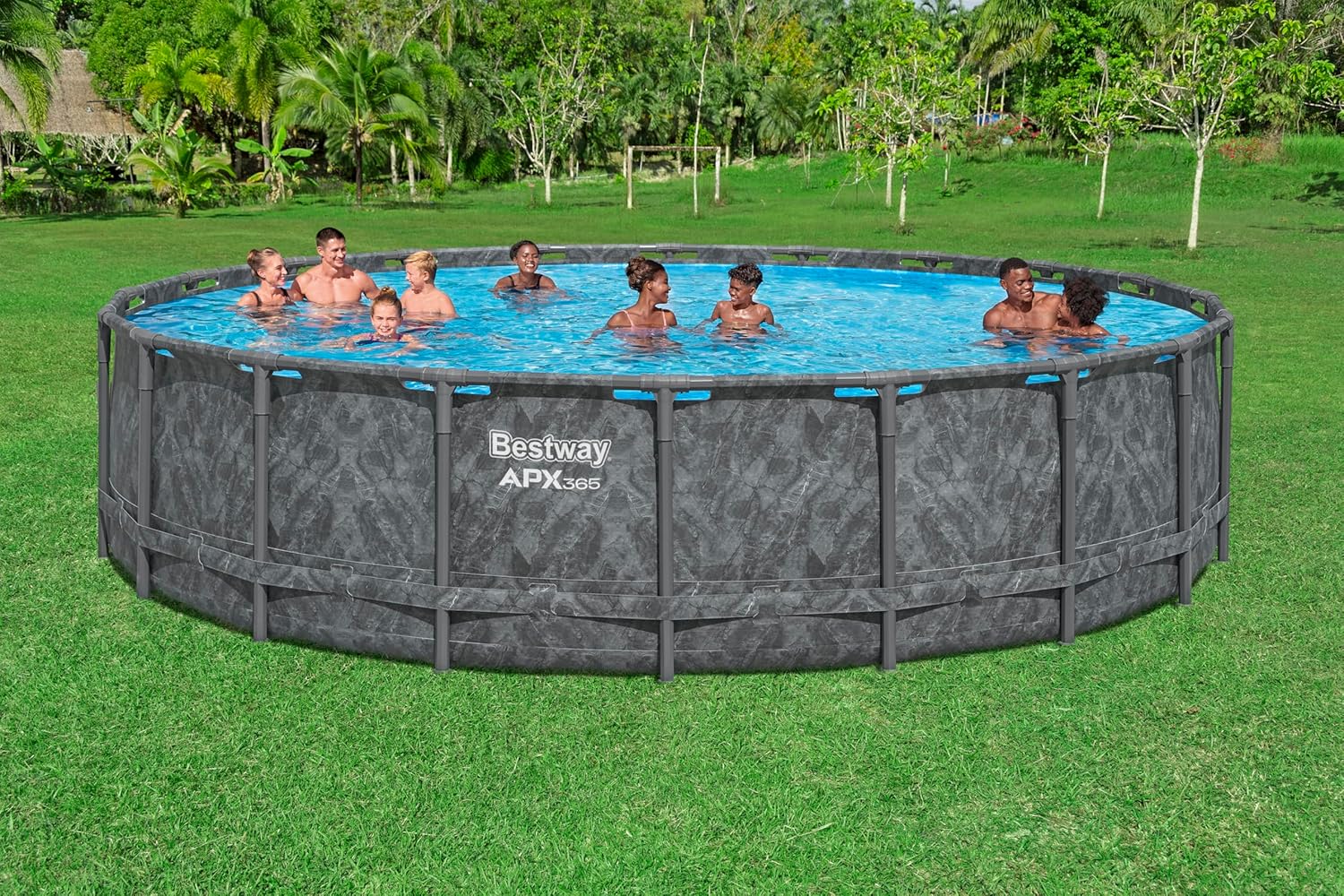 Kit Piscine Hors Sol Ronde APX 365-610 cm x 610 cm x 132 cm - Gris foncé