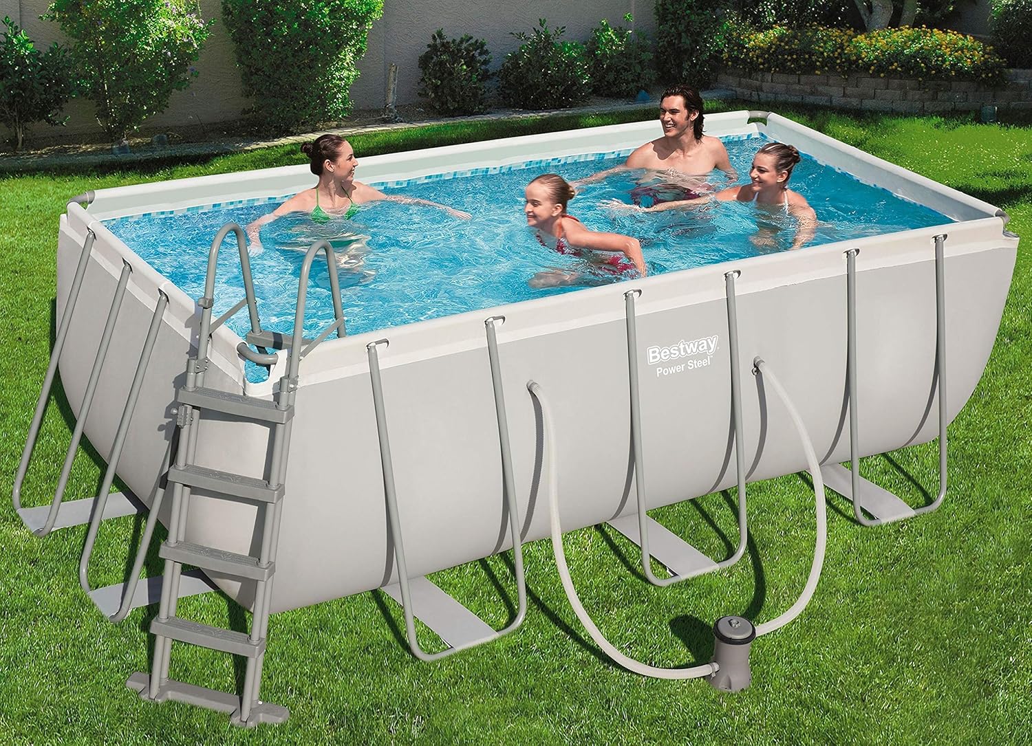 Piscine rectangulaire avec Cadre en Acier et Pompe de Filtration 412 x 201 x 122 cm Gris