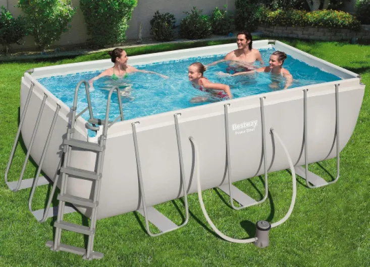 Piscine rectangulaire avec Cadre en Acier et Pompe de Filtration 412 x 201 x 122 cm Gris