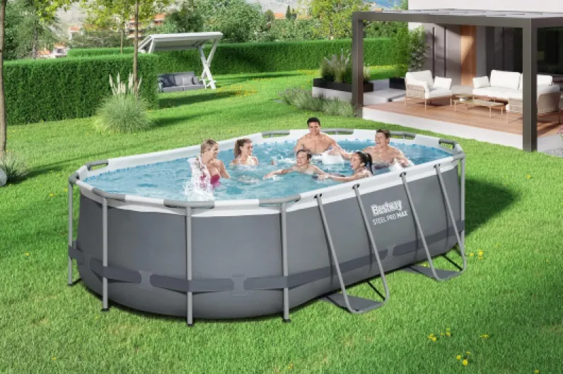 Power Steel Frame Piscine avec Pompe de Filtration 427 x 250 x 100 cm, Gris, Ovale