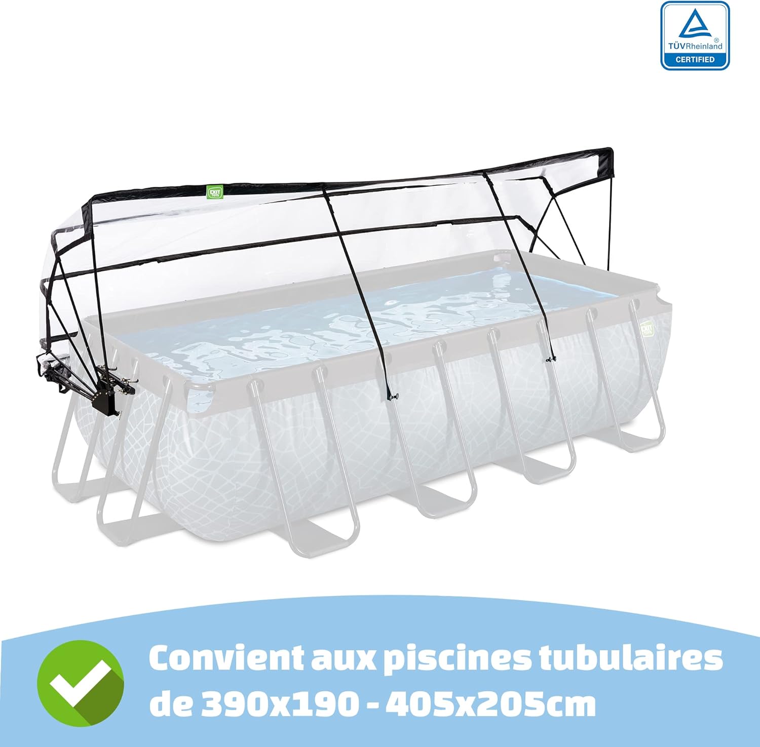 Dôme Piscine Hors Sol Rectangulaire 400 x 200 cm Universel – pour Piscines Tubulaires 390–405 x 190–205 cm – Abri Pliable avec Set de Connexion – Transparent 30.80.42.50 415 x 225 cm (Rectangulaire)