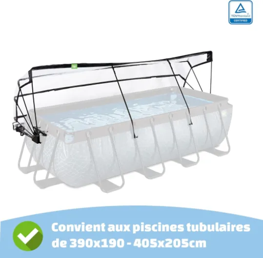 Dôme Piscine Hors Sol Rectangulaire 400 x 200 cm Universel – pour Piscines Tubulaires 390–405 x 190–205 cm – Abri Pliable avec Set de Connexion – Transparent 30.80.42.50 415 x 225 cm (Rectangulaire)