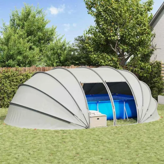 Dôme de Piscine, Dôme de Protection Tente Abri de Piscine Hors Sol Gris 538 x 440 x 204 cm