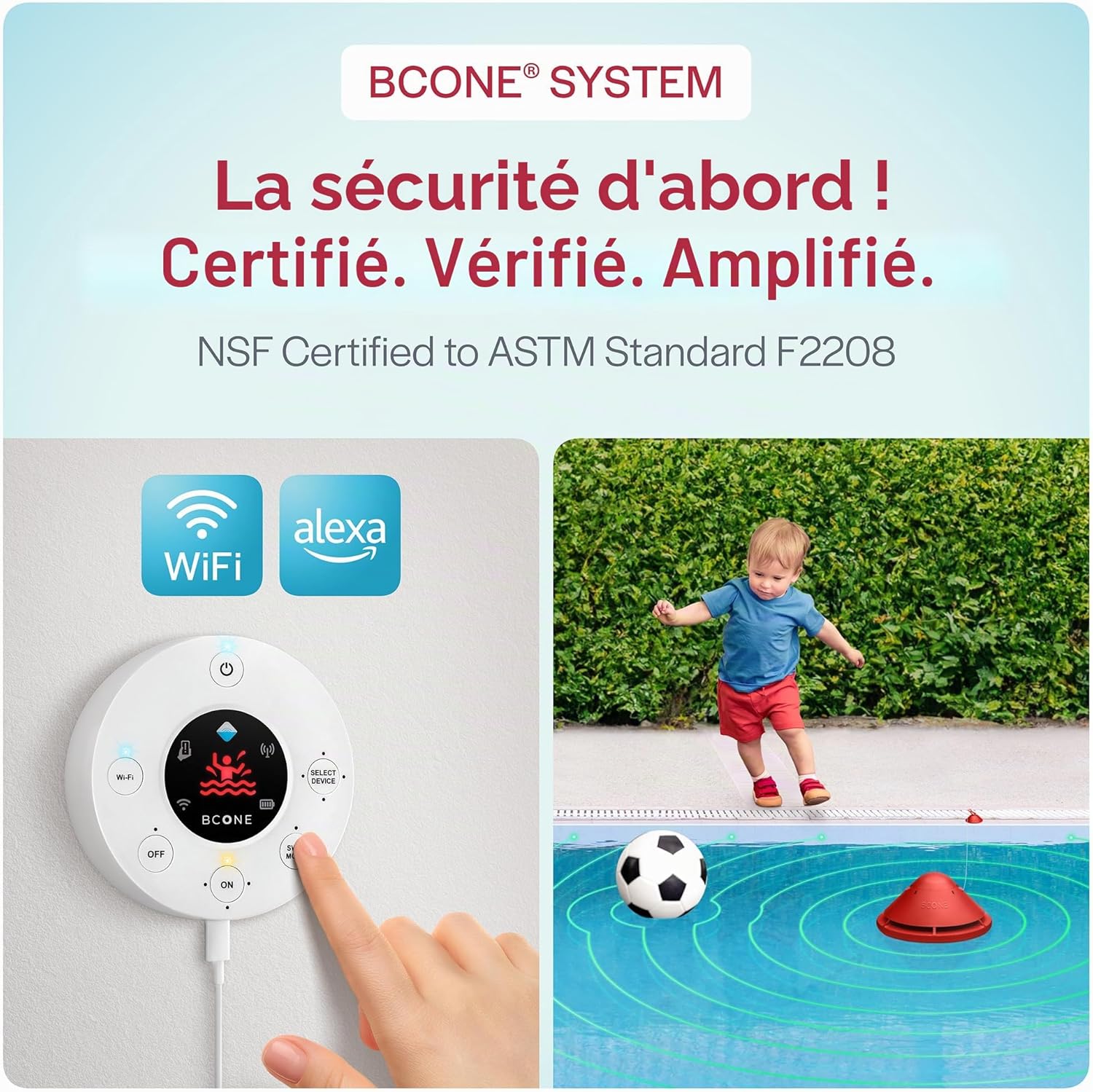 BCone Alarme de Sécurité pour Piscine Flottante Connectée, Sirène Puissante, Application Mobile, Détection de Chute, Protection Enfants et Animaux, Installation Rapide