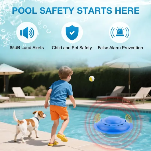 Alarme de piscine pour piscines creusées et hors sol, alarme de sécurité flottante avec alerte forte, sensibilité réglable, protection facile pour enfants et animaux domestiques, système de sécurité Bleu