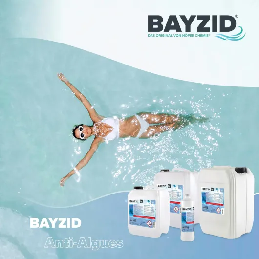 1 x 5 L BAYZID® Algicide Anti Algue pour Piscine - Anti-Algues Non Moussant à Double Action Curative et Préventive - Efficace Contre Bactéries et Champignons