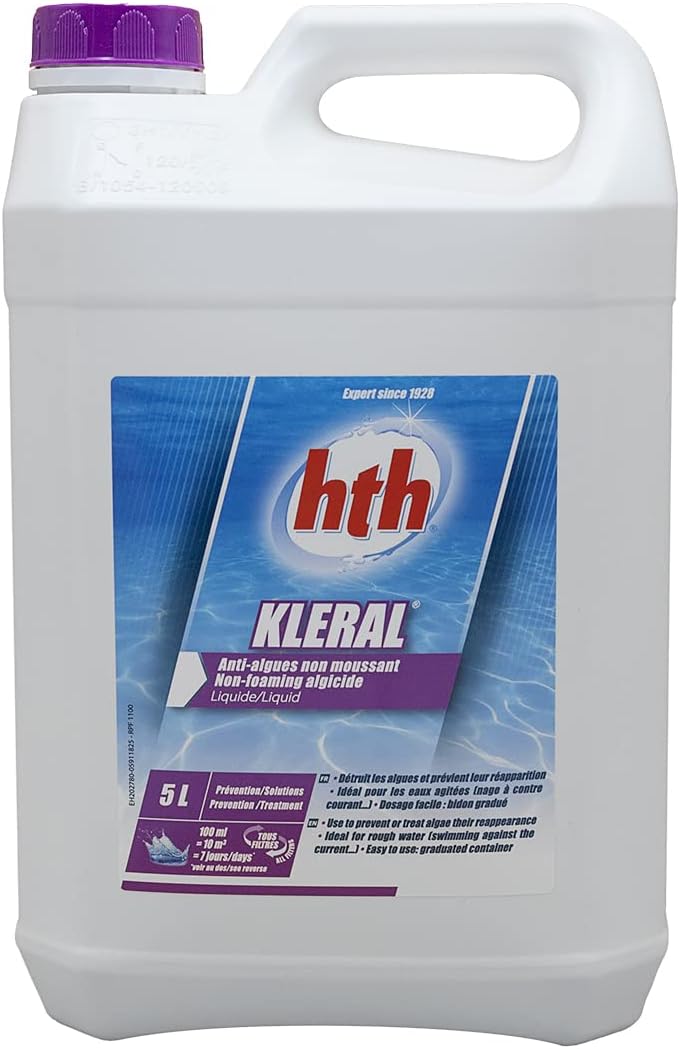 HTH KLERAL Liquide - 5L - Anti-Algues - Très Puissant - Non moussant + 10 Tests HPS OFFERTS 6 en 1