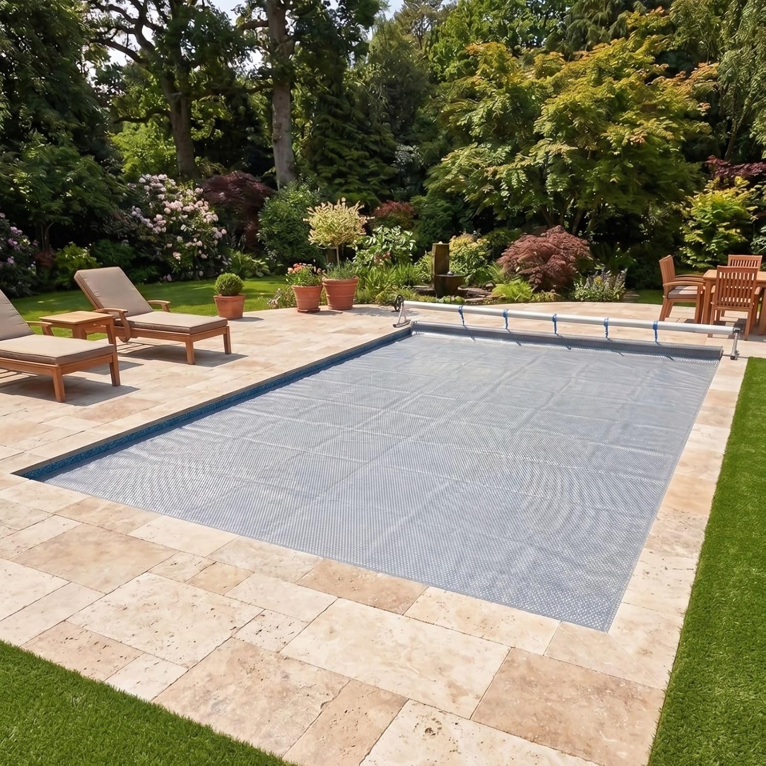 Bâche à Bulles Solaire Piscine 8 x 4 m - Epaisseur 500 Microns Premium - Bordée 4 Côtés - Technologie Alvéolaire Chauffante Anti Algues - Bleu/Gris