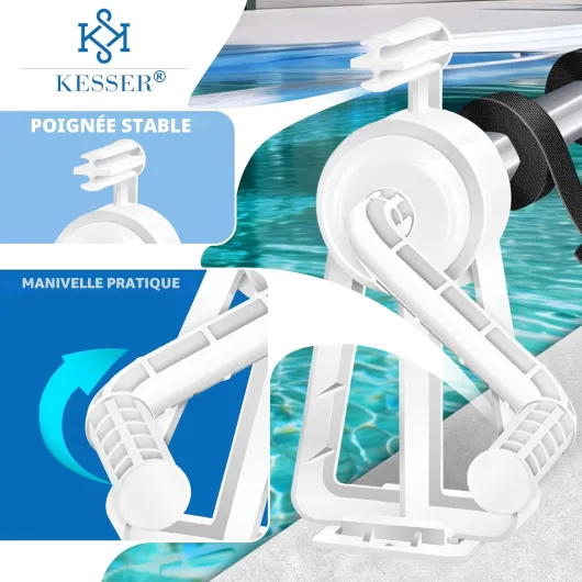KESSER® Enrouleur de bâche de Piscine Premium - Système d’enroulement 1,05 m-6,15 m - pour bâche Solaire - Enrouleur Mobile - Sangles fournies Silber / Weiß