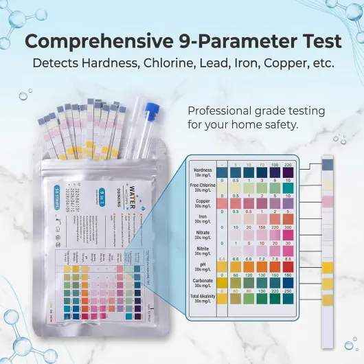 50 Pièces 9 en 1 Bandelettes de Test pour Piscine et Aquarium, Testeur d'Eau Potable pour Dureté, pH, Chlore, Nitrates et Nitrites, Analyse Rapide pour Spa et Jacuzzi