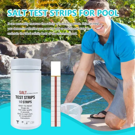 Bandelette Test Piscine Au Sel – 10 Pièces Tests D’Eau Salée Pour Piscine Et Spa, Rapides Bandes De Test De Sel Pour Bain À Remous - Détection Teneur En Chlorure Sodium, Testeur Chlore Eau De Piscines