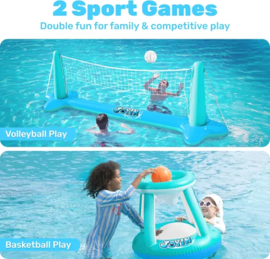 Flotteurs gonflables pour piscine, filet de volley-ball et panier de basket-ball, jeu de natation flottant pour enfants et adultes, flotteurs d'été, jouets d'été pour les sports aquatiques, bleu