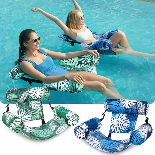 Bouées Gonflables pour Adultes, Lot de 2 Chaises Longues Flottantes, Piscine Gonflables pour Adultes, Chaise Flottante pour Fêtes, Été, Plage, Lac, Aquatique Feuilles Tropicales - Vert, Bleu