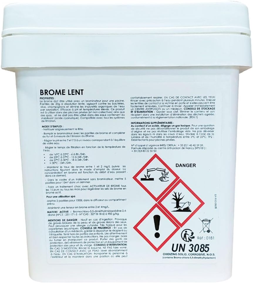 5kg Pastilles de Brome 20g - Dissolution Lente & Traitement Longue durée - Désinfection sans Odeur de Chlore - Aussi Efficace Que Le Chlore - Haute tolérance au pH - Brome Piscine