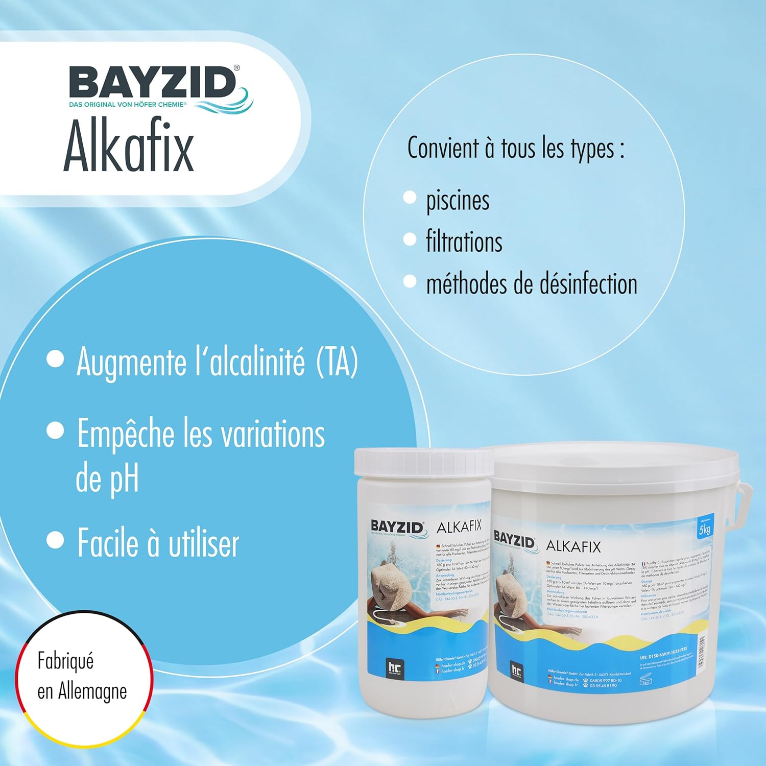 5 kg BAYZID® Alkafix - Augmentation Rapide et Efficace de l’Alcalinité (TA) pour Piscines, Stabilisation du pH, Doux pour la Peau et Les Yeux