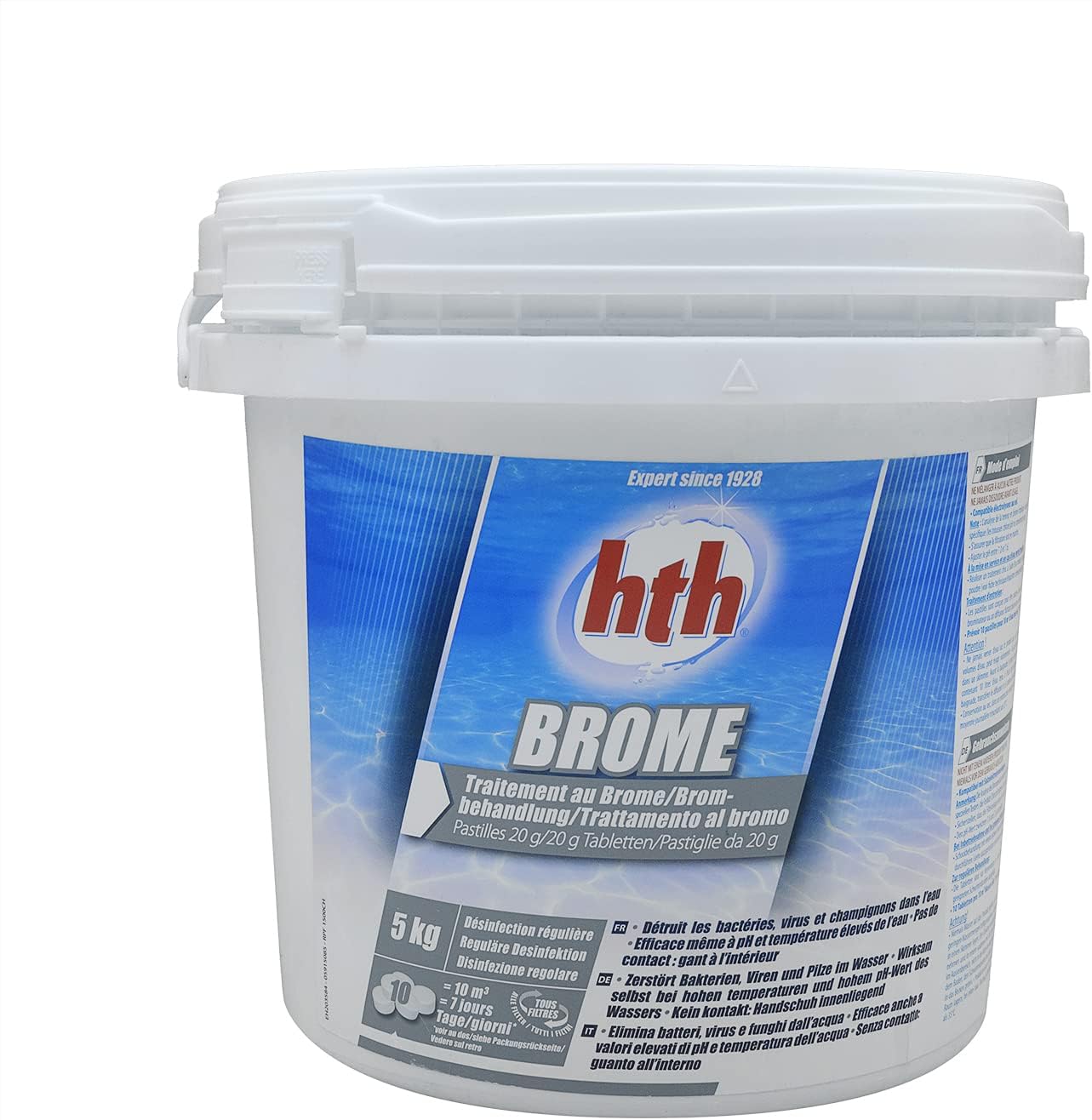 HTH Brome Pastilles 20g - 5kg - Brome Lent - Désinfection Régulière - Dissolution Lente + 10 Tests HPS OFFERTS 6 en 1