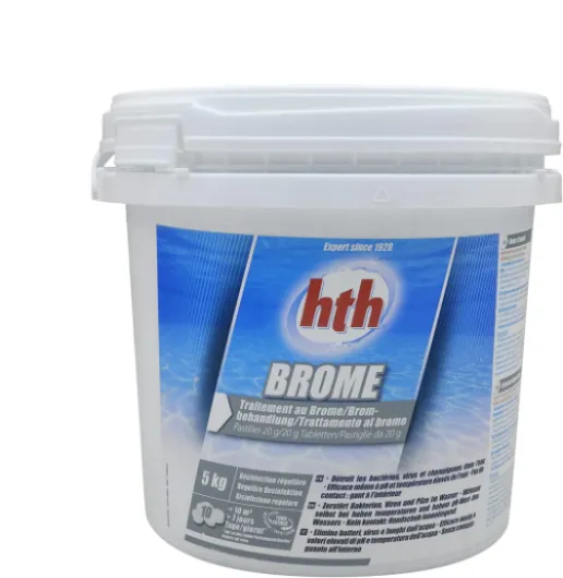 HTH Brome Pastilles 20g - 5kg - Brome Lent - Désinfection Régulière - Dissolution Lente + 10 Tests HPS OFFERTS 6 en 1