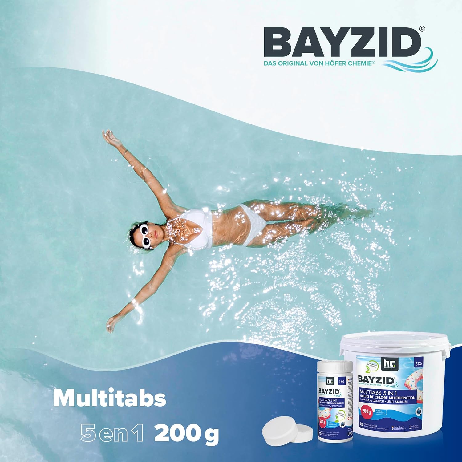 5 kg Galets de Chlore (200g) Multifonction 5 en 1 pour Piscine - Entretien et Nettoyage en 5 Phases - Fabriqué en Europe - pour Une Eau Limpide