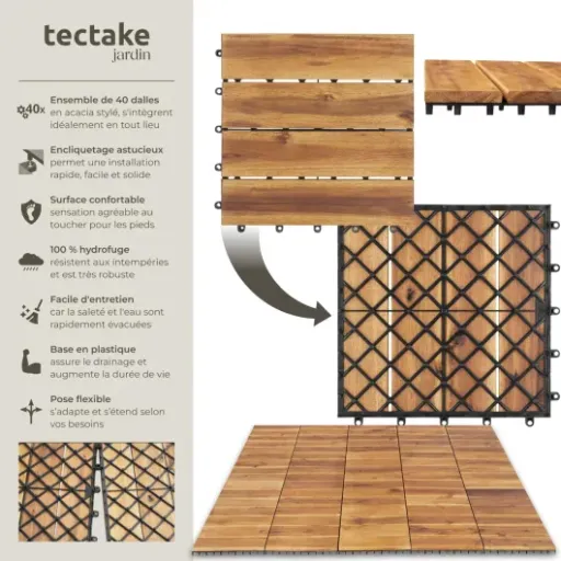 Test tectake 40 dalles clipsables acacia : une terrasse propre sans se ruiner, mais avec quelques limites