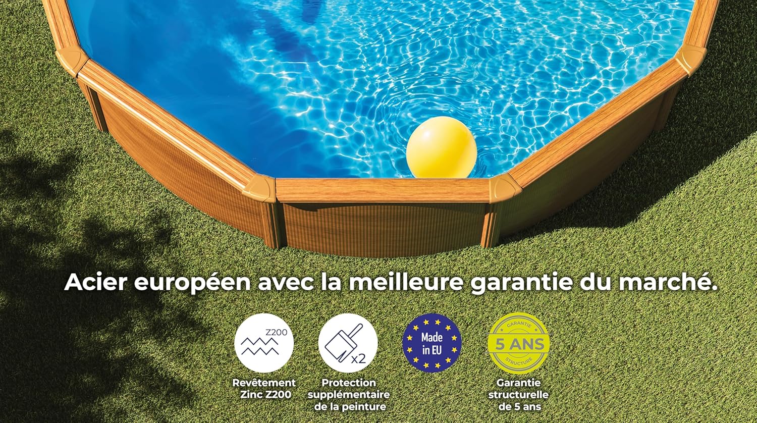 KITPR303W Sicilia - Piscine Hors-Sol en Acier, Piscine Ronde avec Structure en Acier Imitation Bois - Piscines Hors-Sol pour Jardin, Ø300 x 120 cm Ø 300 x 120 cm