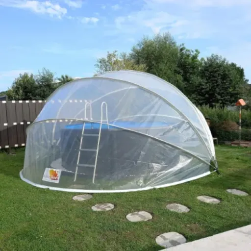 Test SunnyTent Dôme de Piscine Ø 440 cm : la bulle qui prolonge un peu la saison… si le vent n’est pas trop violent