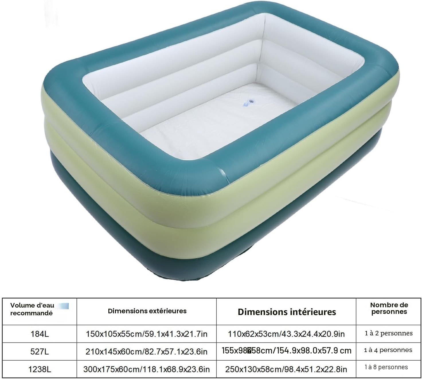 Piscine gonflable pour enfants et adultes en PVC épais, 3 couches, hors-sol, pour été, fête aquatique, jardin, pelouse (1238 l) 1238 l 1238l