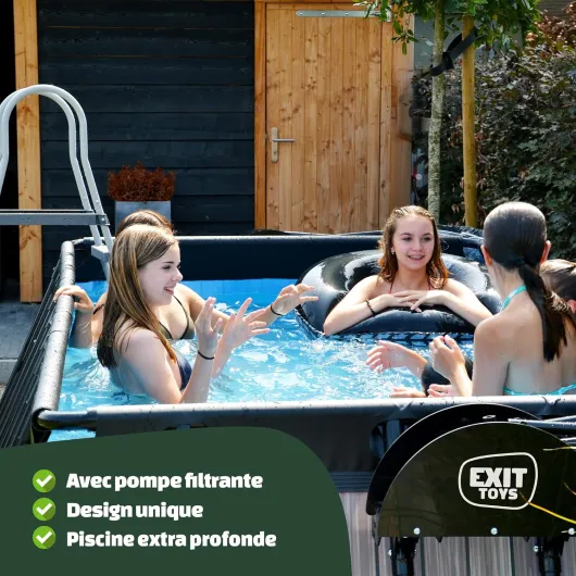 Piscine Wood - 400x200x122cm - Grande Piscine à Cadre rectangulaire avec Pompe à Filtre à Cartouche - Piscine Extra Profonde - Cadre Solide - Comprend échelle de Piscine - Marron 400 x 200 cm clear+wma16