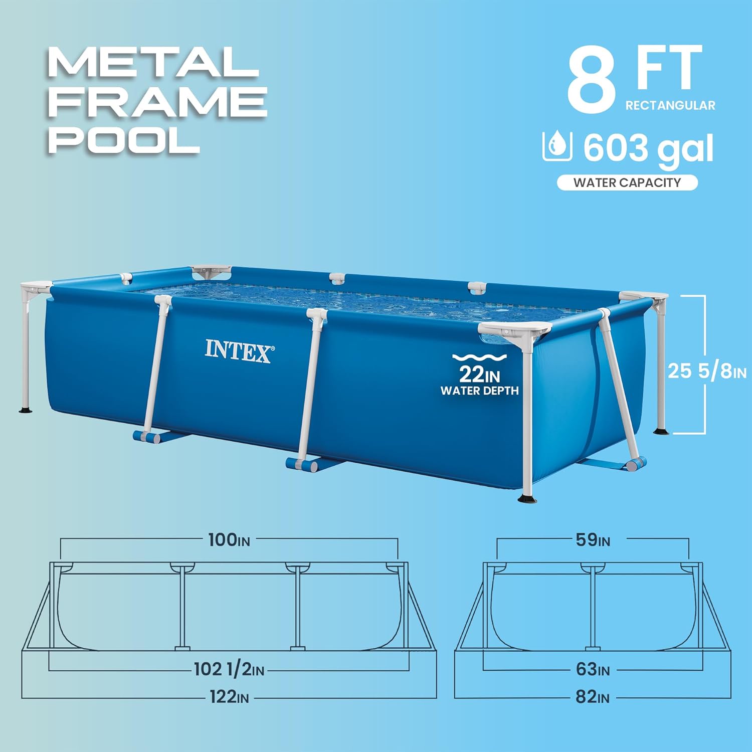 Piscine Metal Frame Junior rectangulaire Tubulaire (l) 2,60 x (l) 1,60 x (h) 0,65m 2,60 x 1,60 x 0,65 m Piscine seule