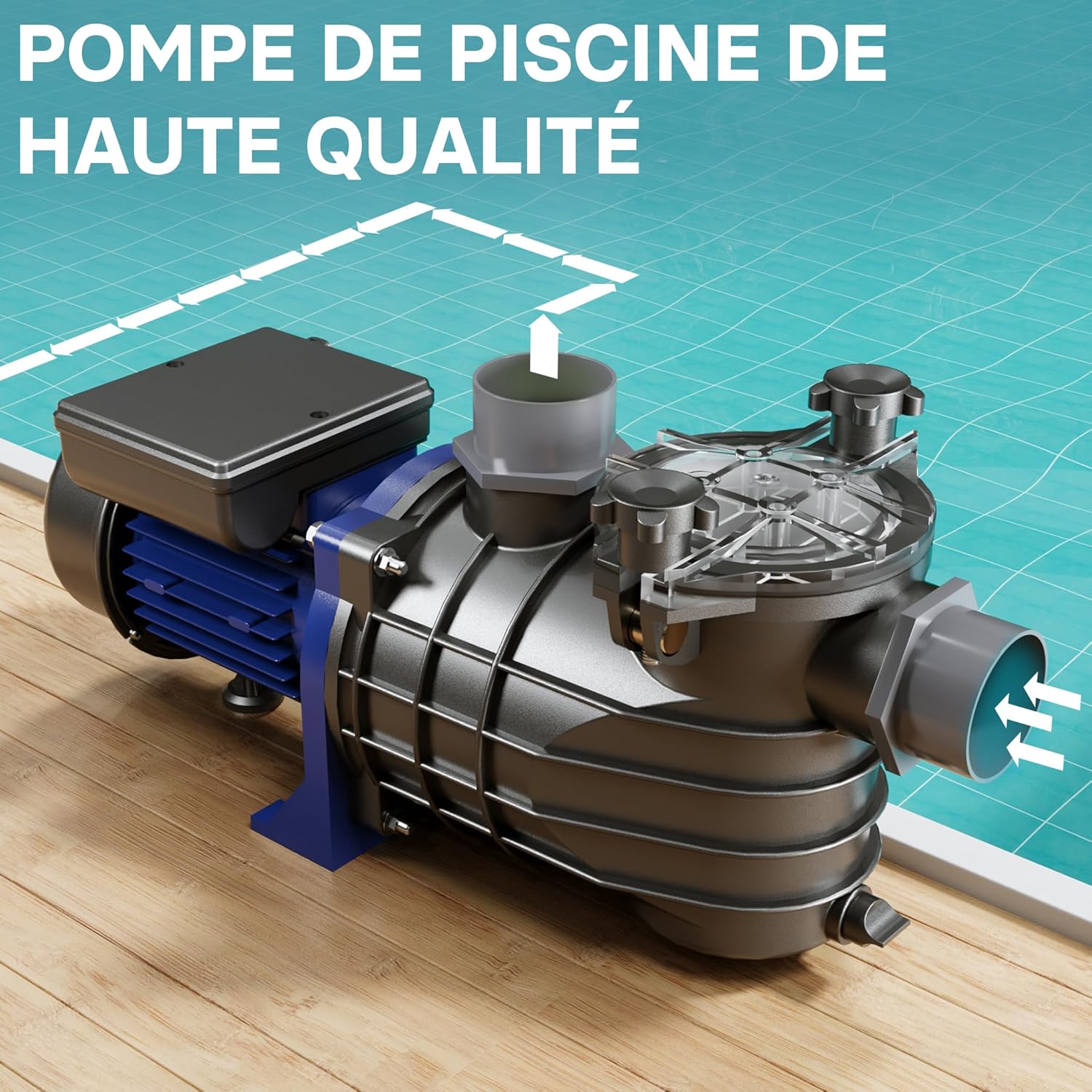 Pompe piscine 180 W – Débit 10800 l/h – Hauteur refoulement 8 m – Pompe de filtration et de circulation pour Filtre Eau – Pool Whirlpool Bain remous Jardin 10800 l/h 180 W